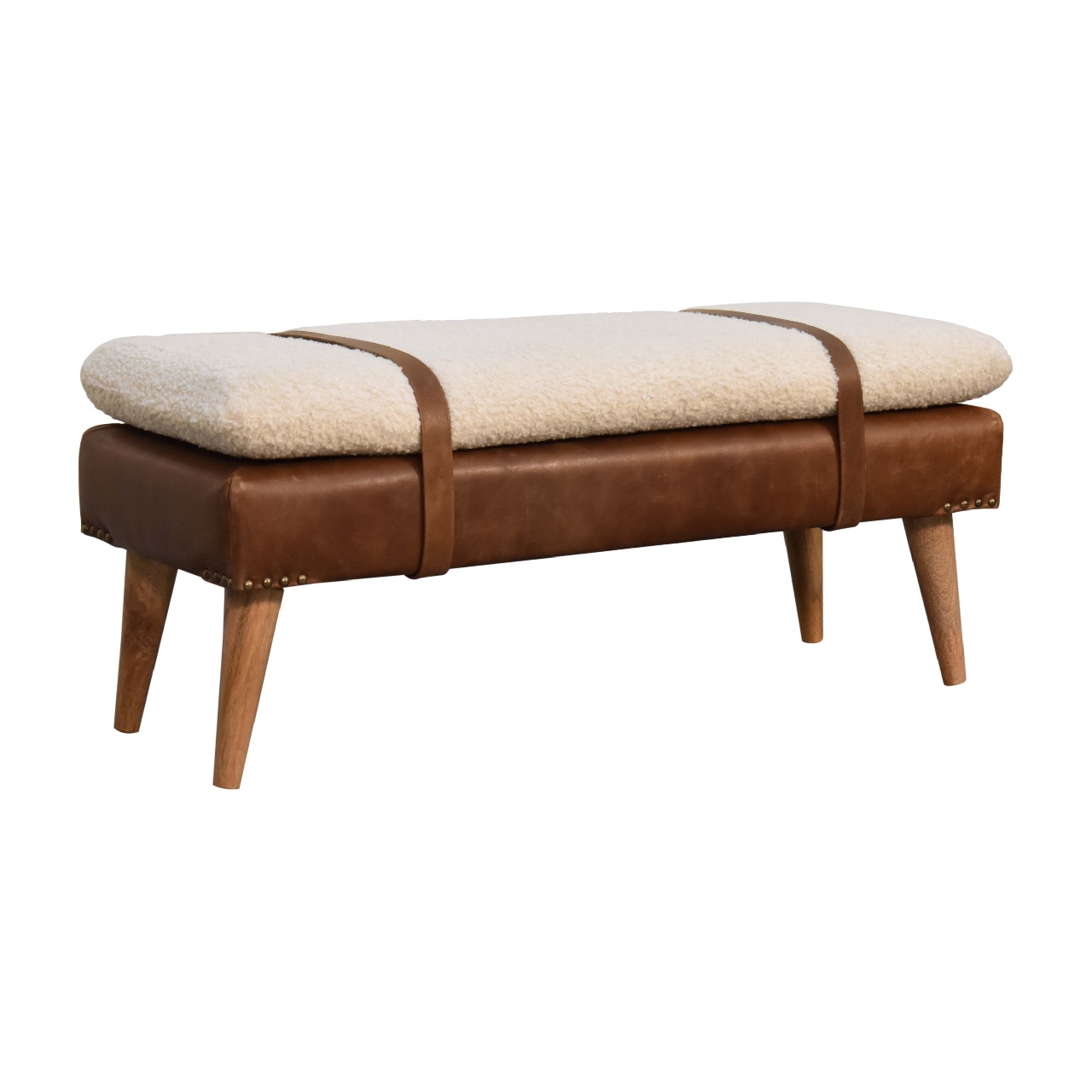 Bouclé & Leather Accent Bench - Image 3
