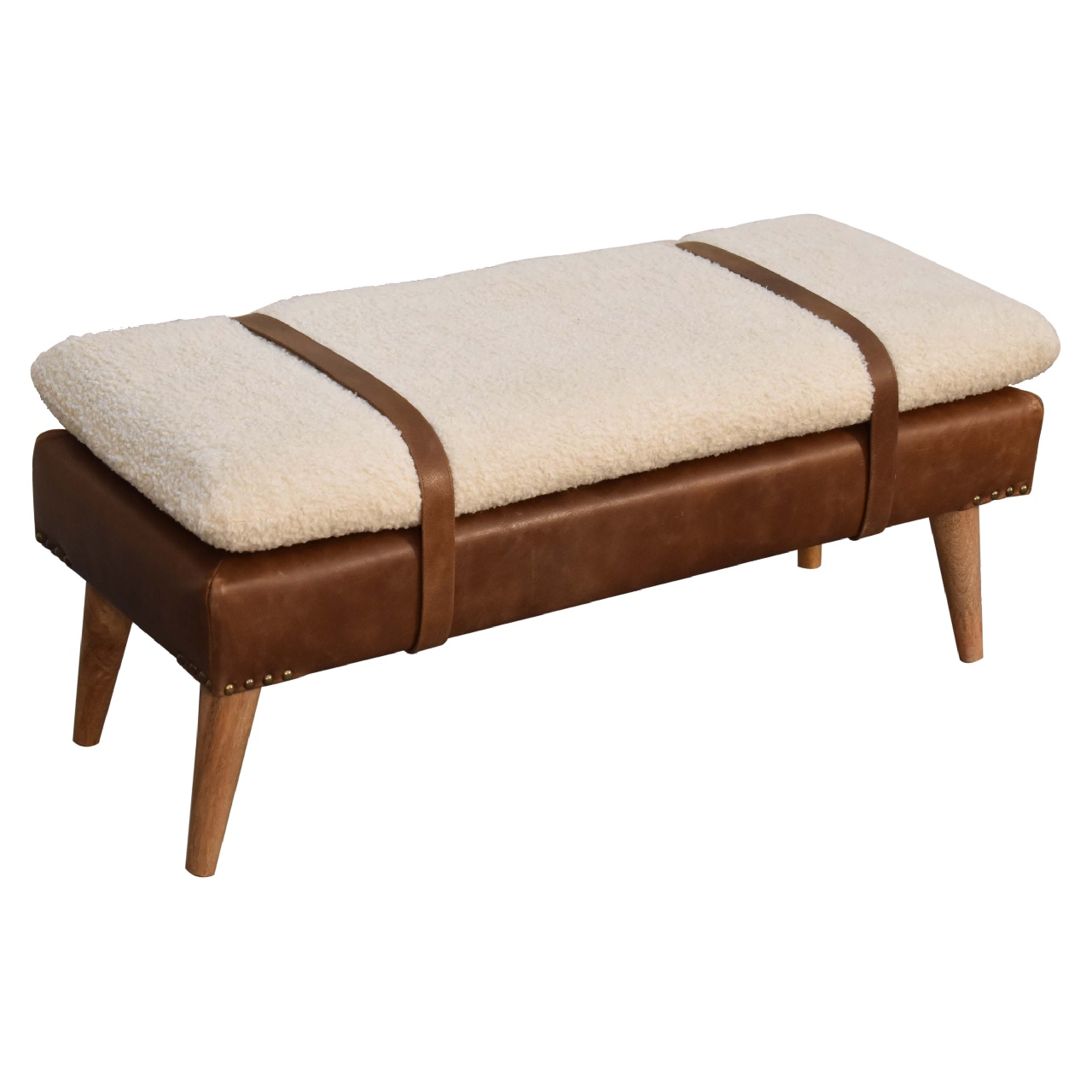 Bouclé & Leather Accent Bench - Image 4