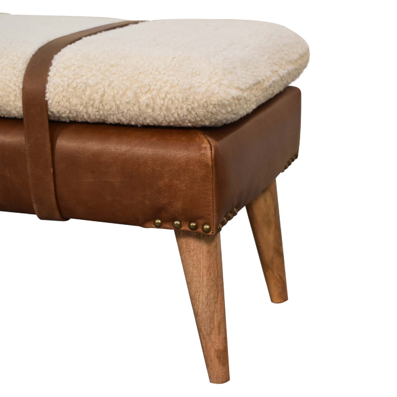 Bouclé & Leather Accent Bench - Image 6