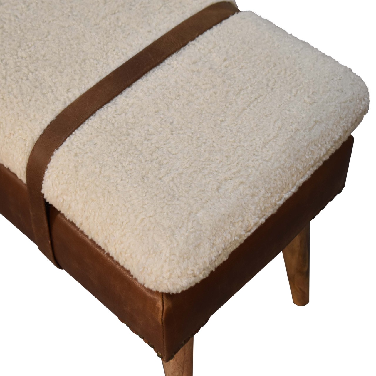 Bouclé & Leather Accent Bench - Image 7