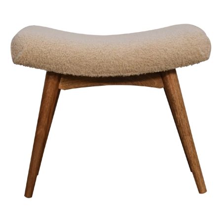 Curved Upholstered Bench with Natural Wood Base