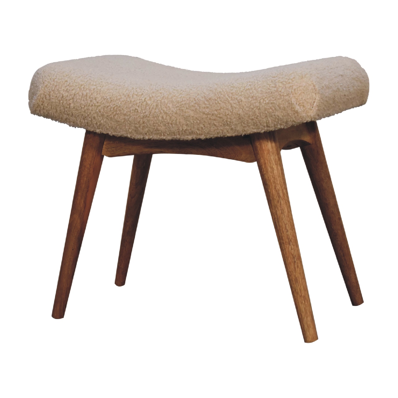 Curved Upholstered Bench with Natural Wood Base - Image 2