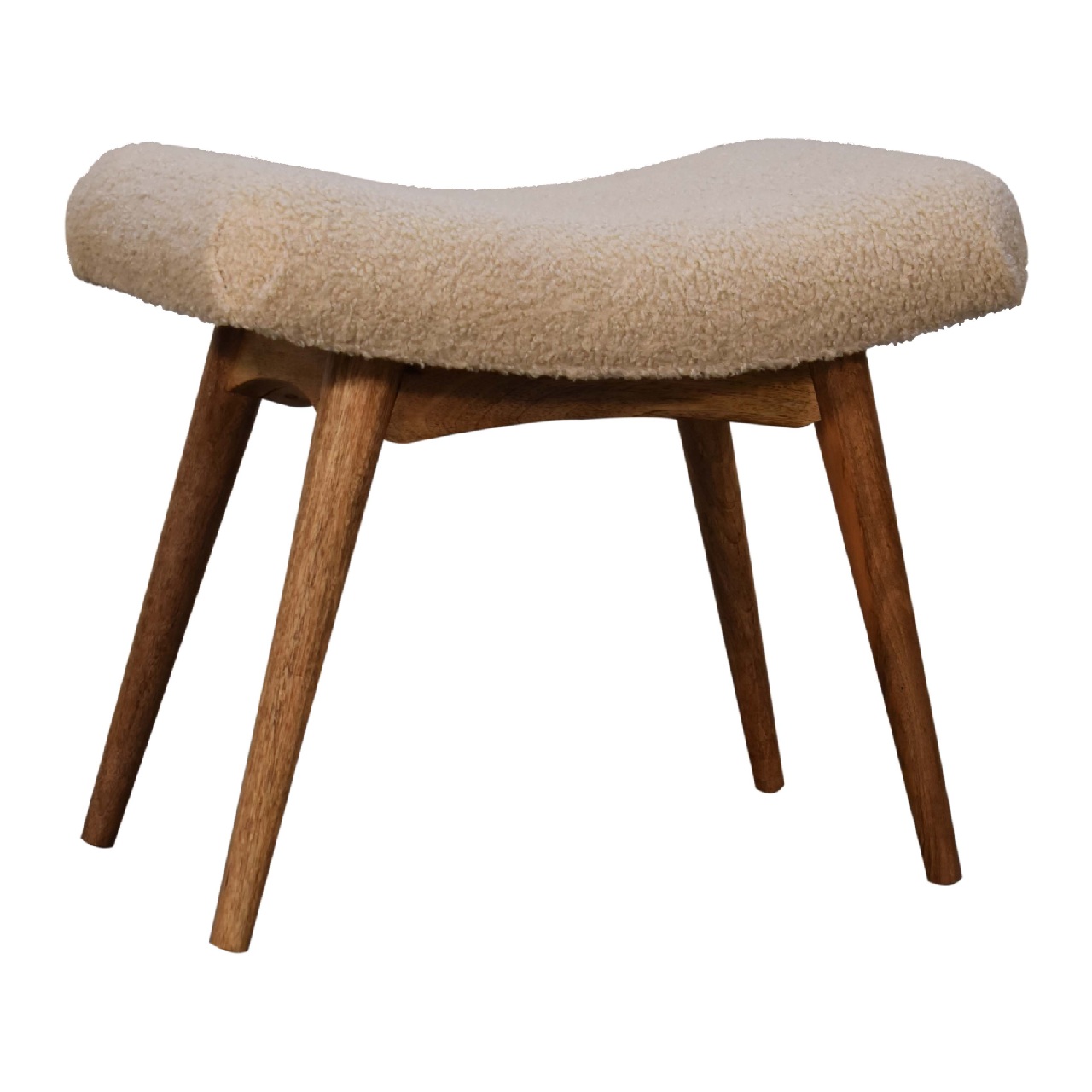 Curved Upholstered Bench with Natural Wood Base - Image 3