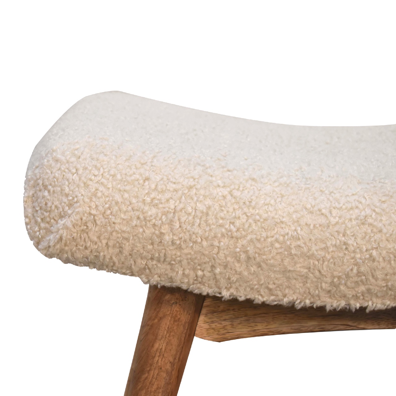 Curved Upholstered Bench with Natural Wood Base - Image 4