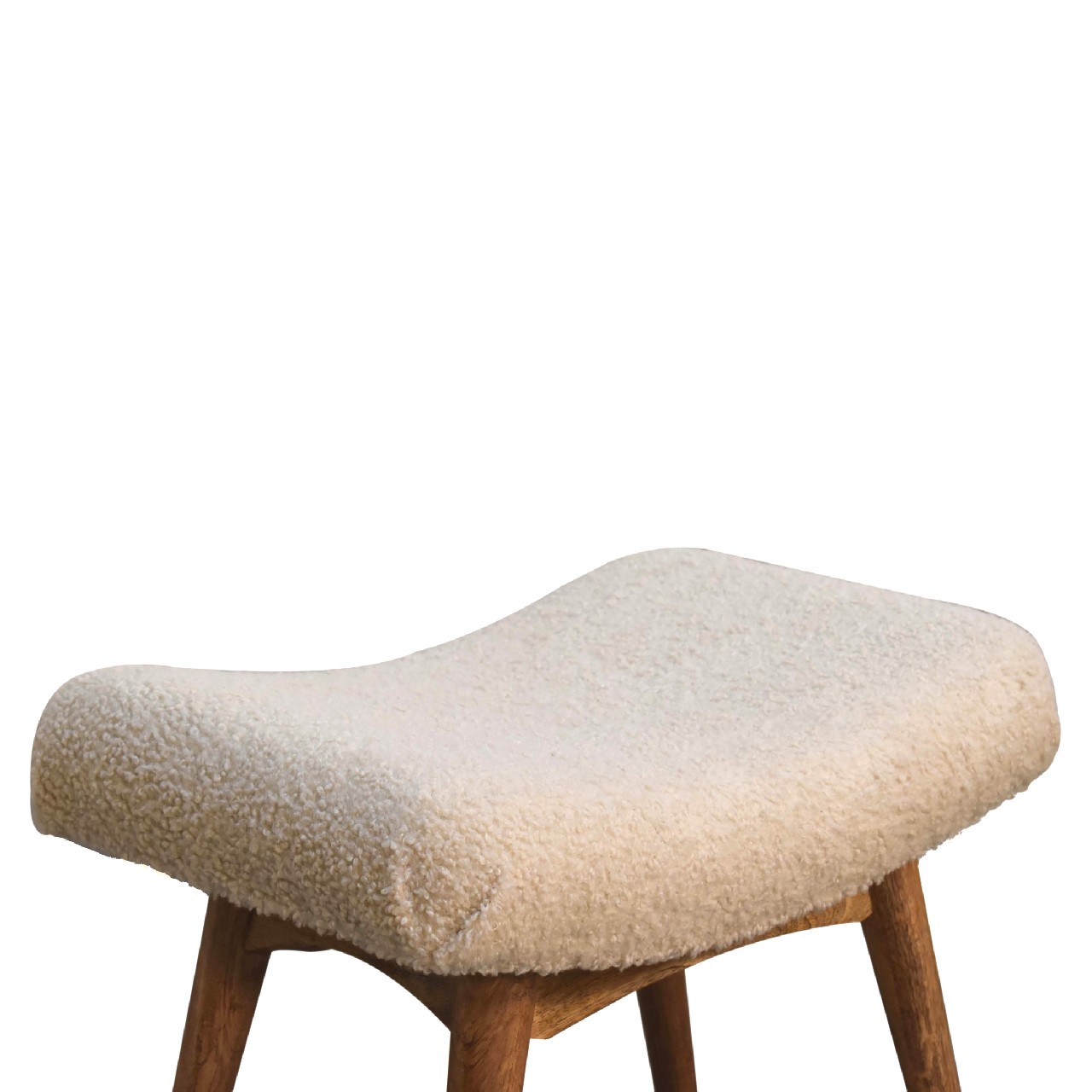 Curved Upholstered Bench with Natural Wood Base - Image 6