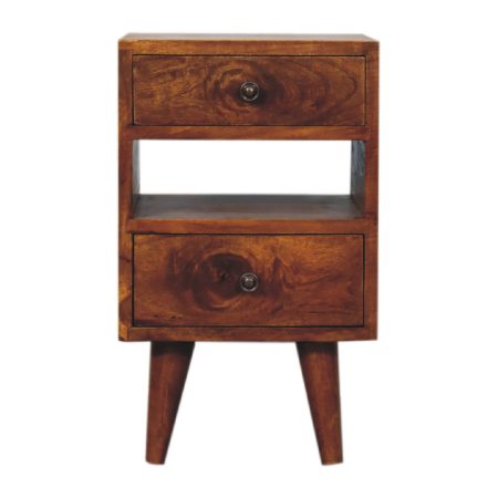 Compact Wooden Bedside Table with Brass Knobs and Storage