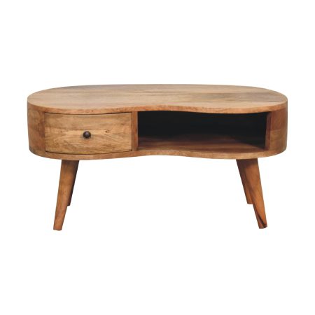 Solid Wood Rounded Coffee Table with Drawer