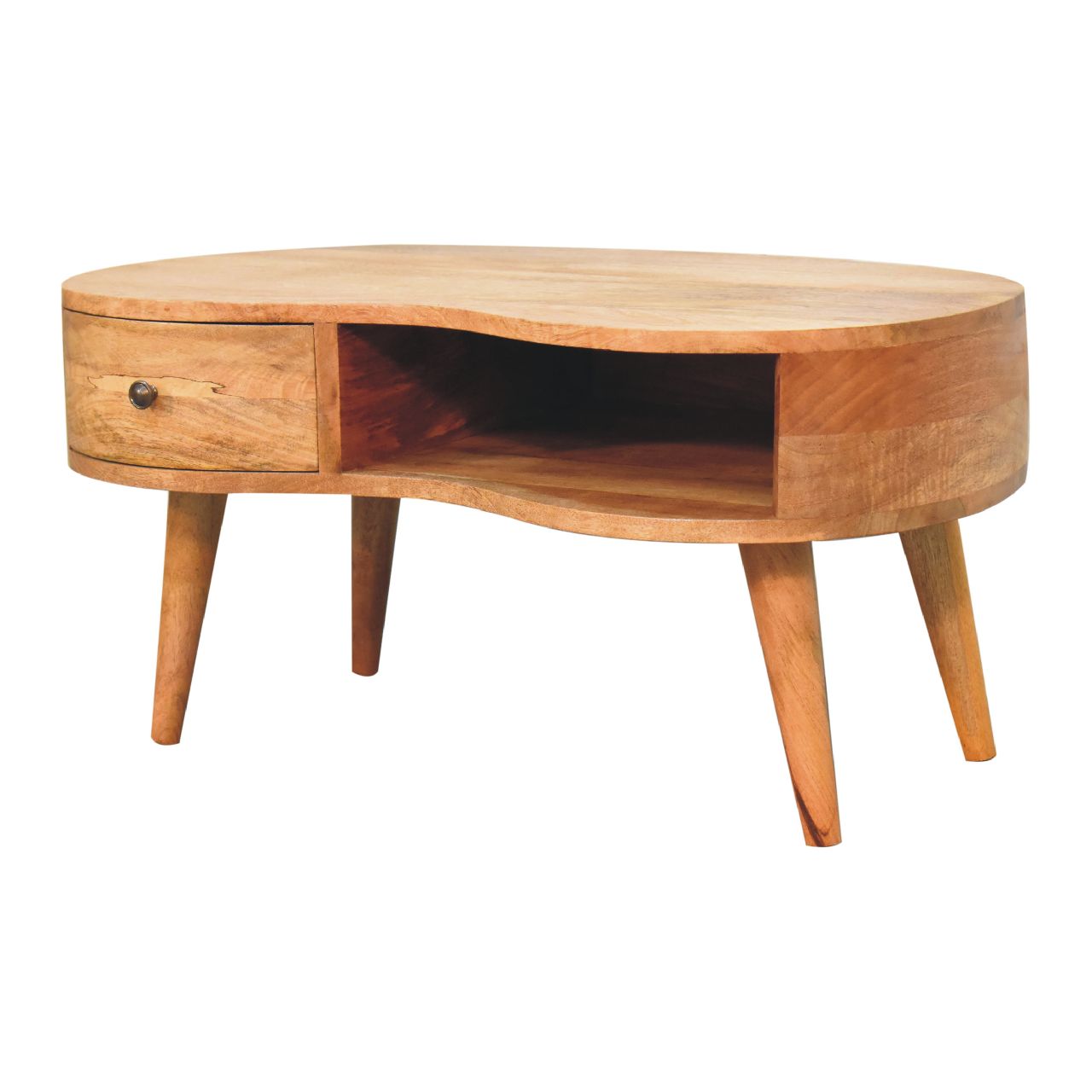 Solid Wood Rounded Coffee Table with Drawer - Image 2