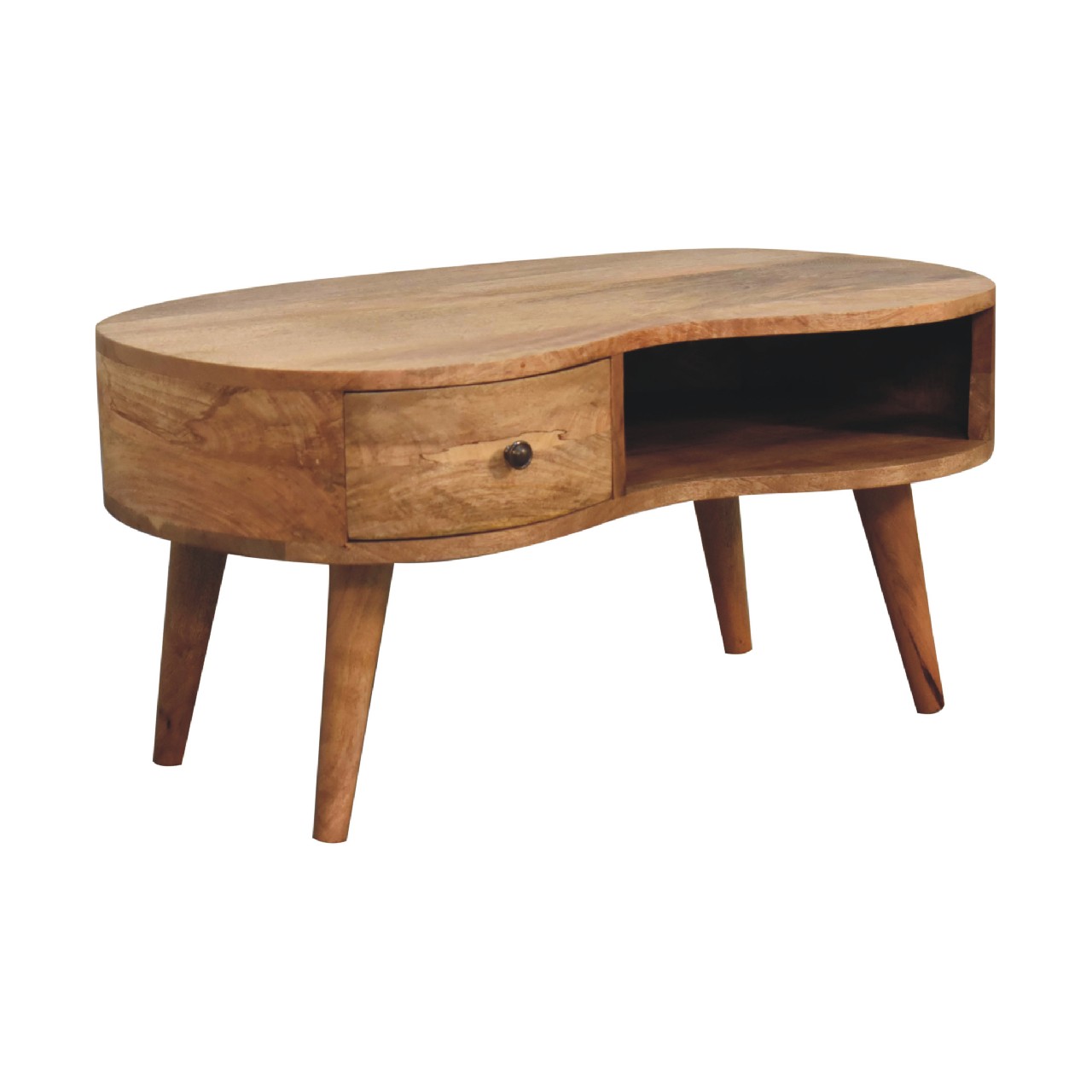 Solid Wood Rounded Coffee Table with Drawer - Image 3