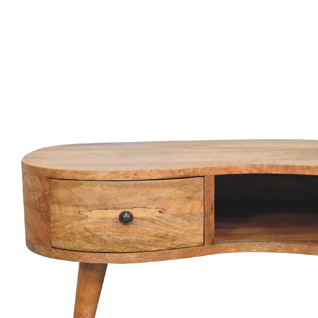 Solid Wood Rounded Coffee Table with Drawer - Image 4