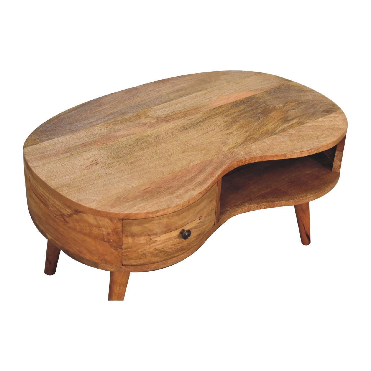Solid Wood Rounded Coffee Table with Drawer - Image 5