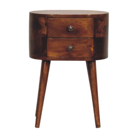 Two Drawer Mini Bedside Table in Chestnut Finish