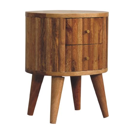 Two Drawer Mango Wood Bedside with Stripe Detailing