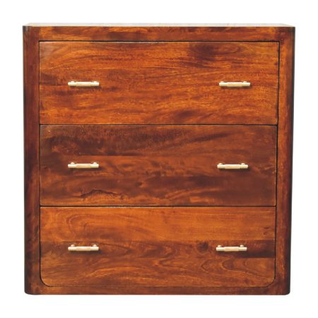 Chestnut Solid Wood 3-Drawer Dresser with Gold Knobs