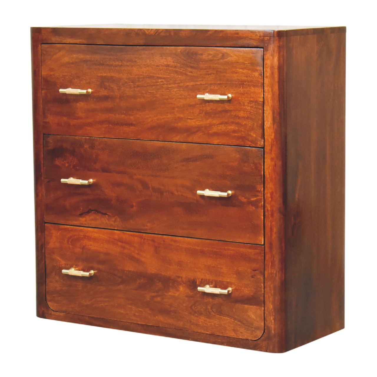Chestnut Solid Wood 3-Drawer Dresser with Gold Knobs - Image 2