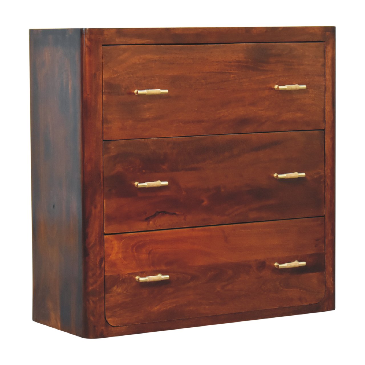 Chestnut Solid Wood 3-Drawer Dresser with Gold Knobs - Image 3