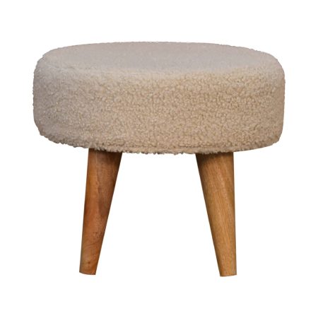 Petite Upholstered Stool with Curved Wooden Legs