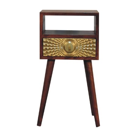 Chestnut Solid Wood Bedside with Gold Brass Detail