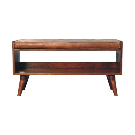 Chestnut Bench with Brown Leather Seat