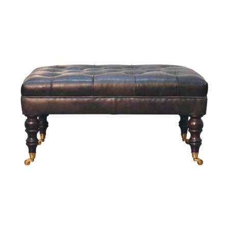 Buffalo Ash Black Leather Ottoman