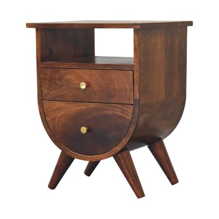 Curved Solid Wood Bedside with Drawers