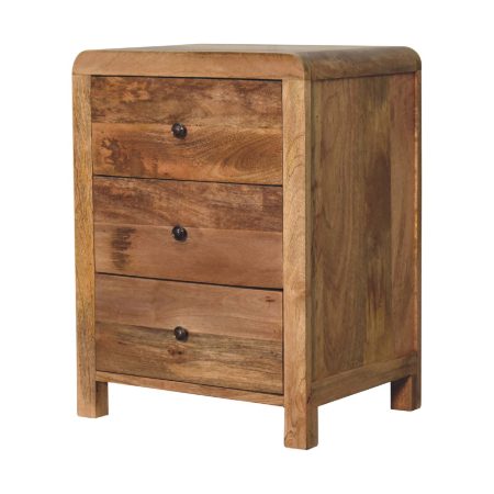 Solid Mango Wood 3-Drawer Bedside Table