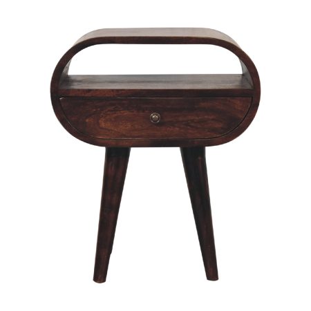 Light Walnut Round Nightstand with Slot