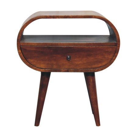 Round Solid Wood Nightstand with Drawer