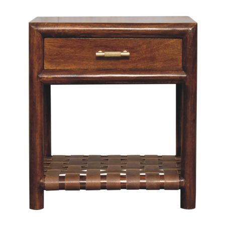 Solid Wood Nightstand with Woven Shelf