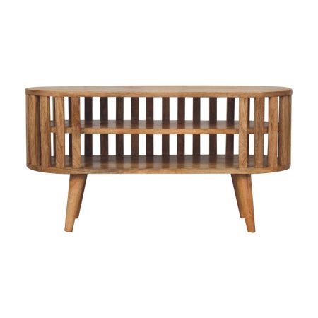 Oak-Finish Solid Wood Japanese-Inspired TV Stand