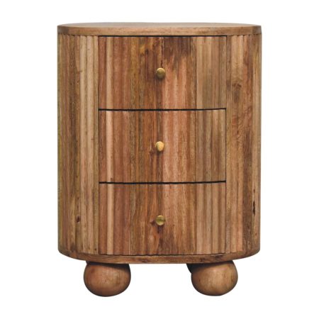 Three Drawer Wooden Bedside Table with Rounded Feet