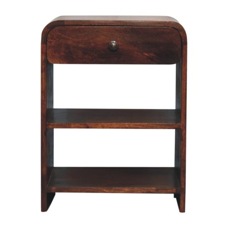 Chestnut Solid Wood Nightstand with Drawer & Shelves