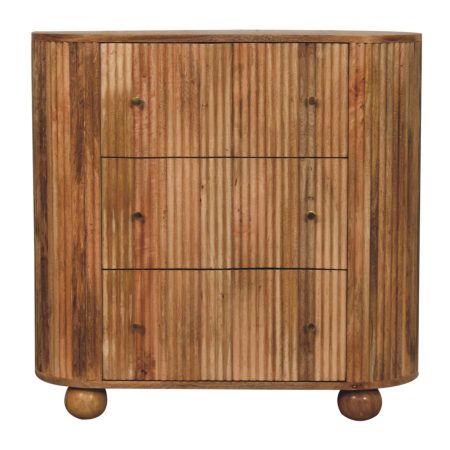 3-Drawer Solid Mango Wood Dresser in Oak Finish