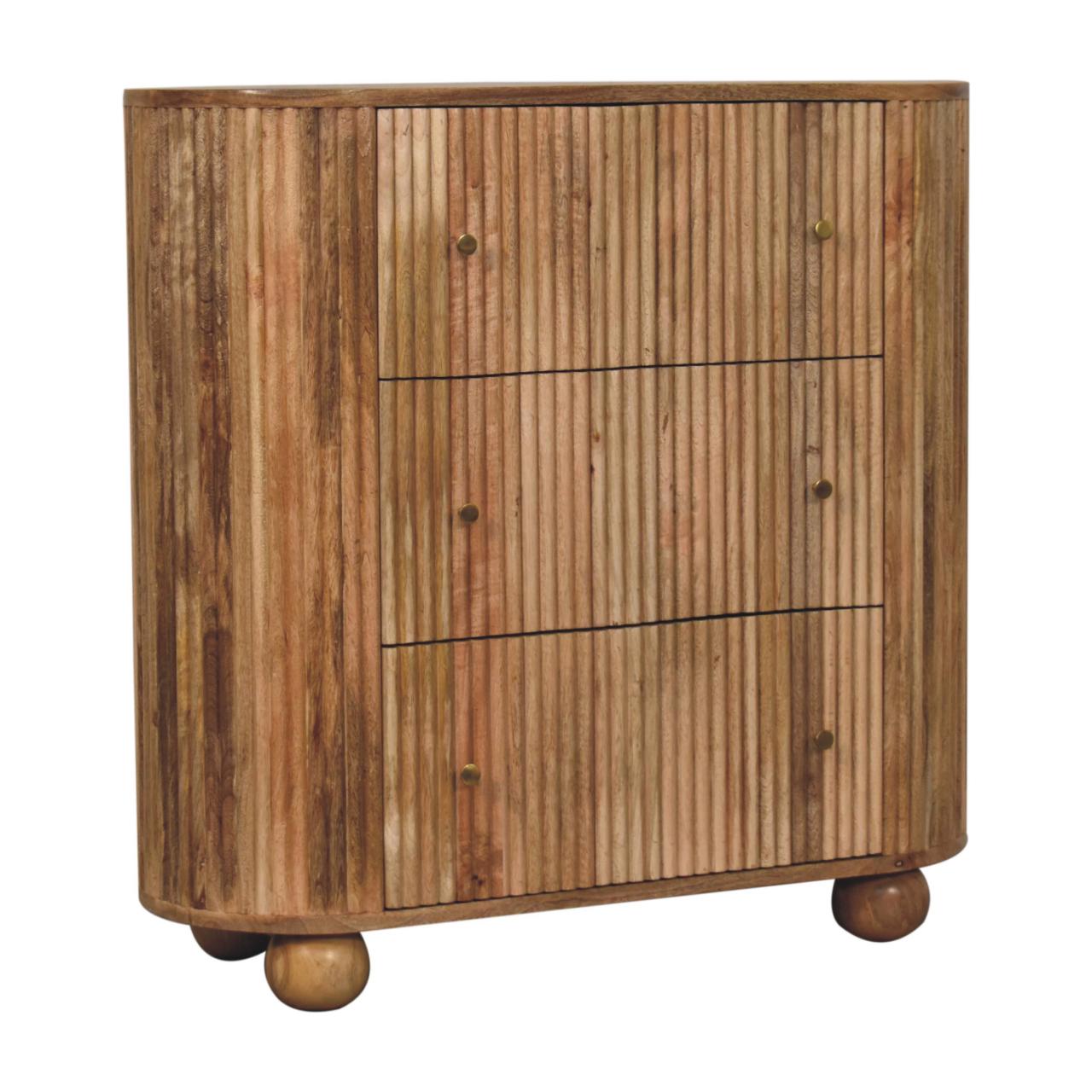 3-Drawer Solid Mango Wood Dresser in Oak Finish - Image 2
