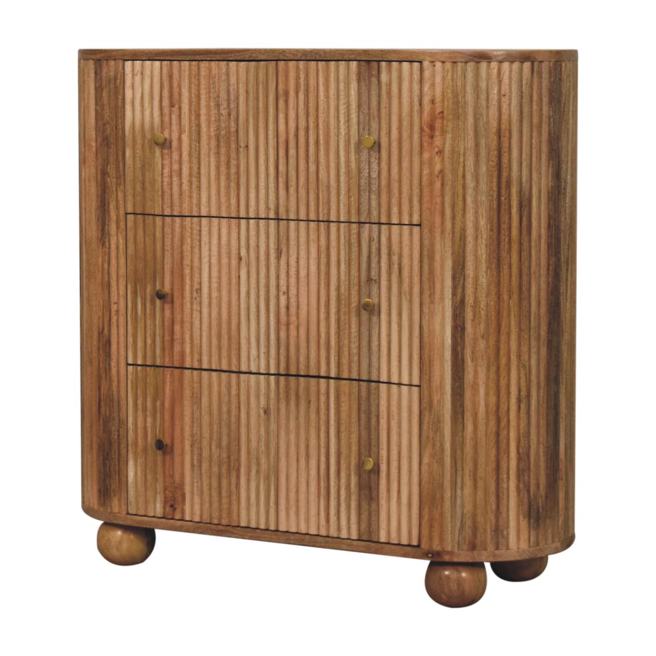 3-Drawer Solid Mango Wood Dresser in Oak Finish - Image 3