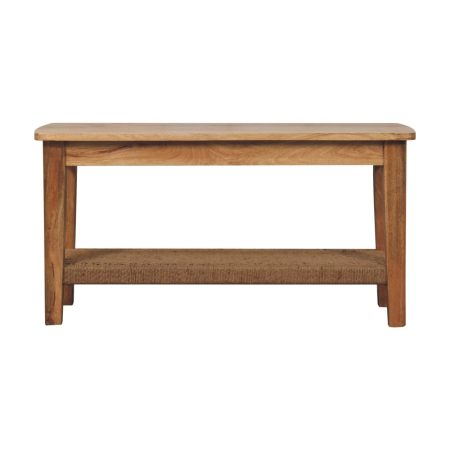Solid Mango Wood Coffee Table with Woven Storage Shelf