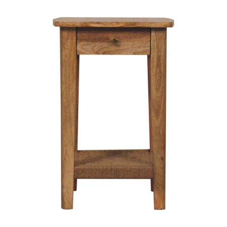 Solid Wood Accent Table with Woven Shelf