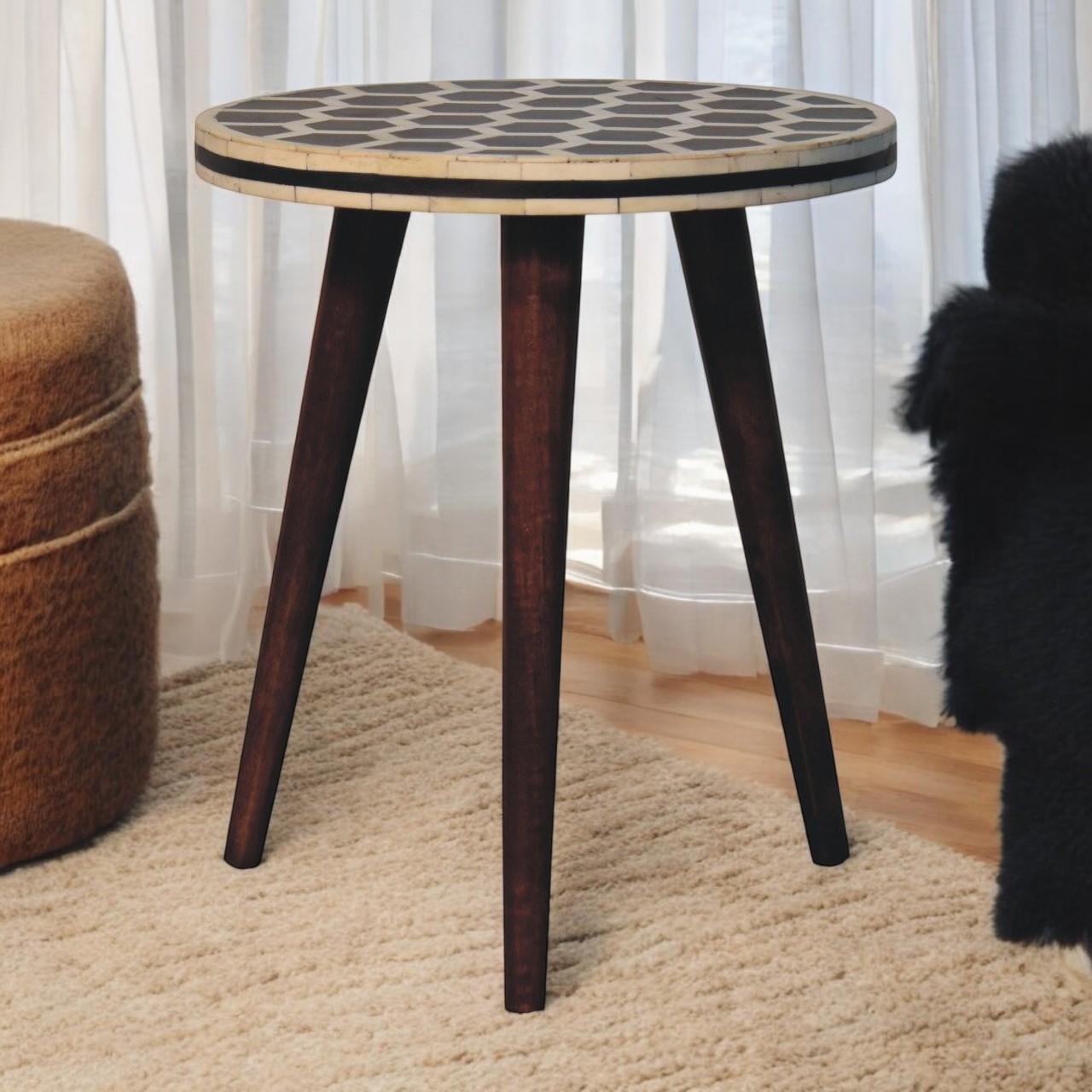 Honey Caramel Bone Inlay Tripod Stool - Image 8