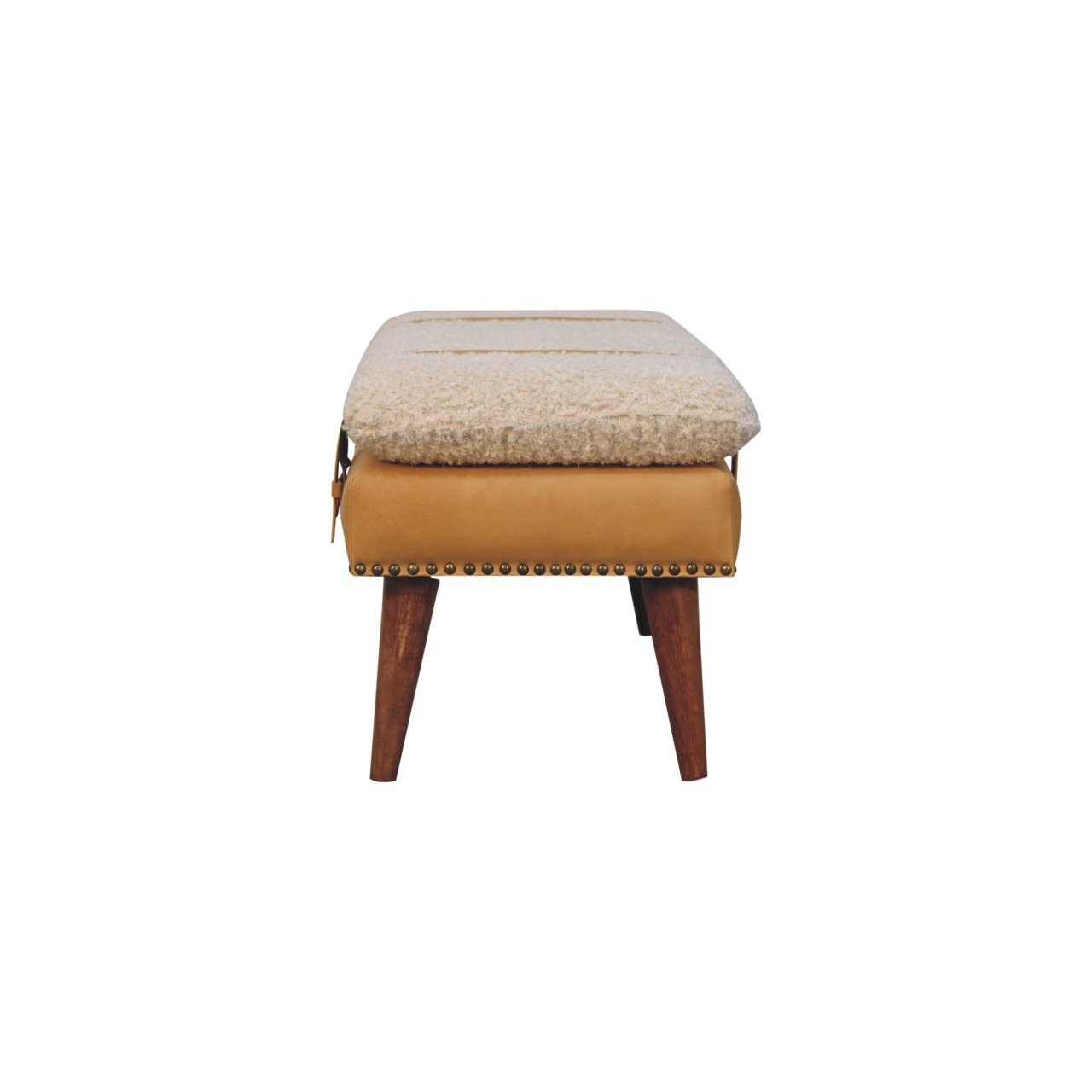 Bouclé and Tan Leather Bench - Image 8