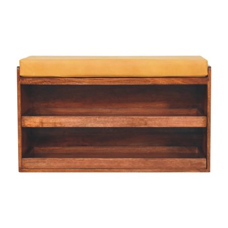 Buffalo Hide Honey Caramel Shoe Storage Bench