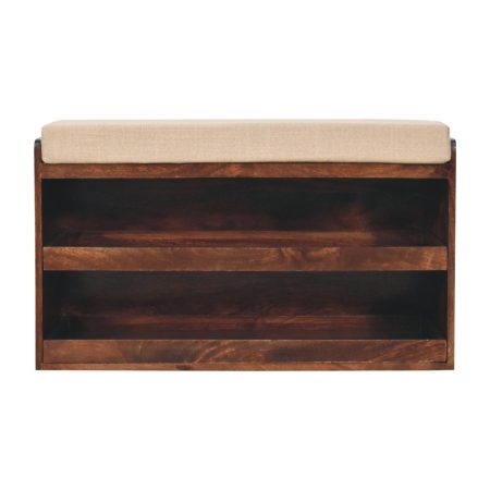 California Walnut Mud Linen Shoe Storage Bench