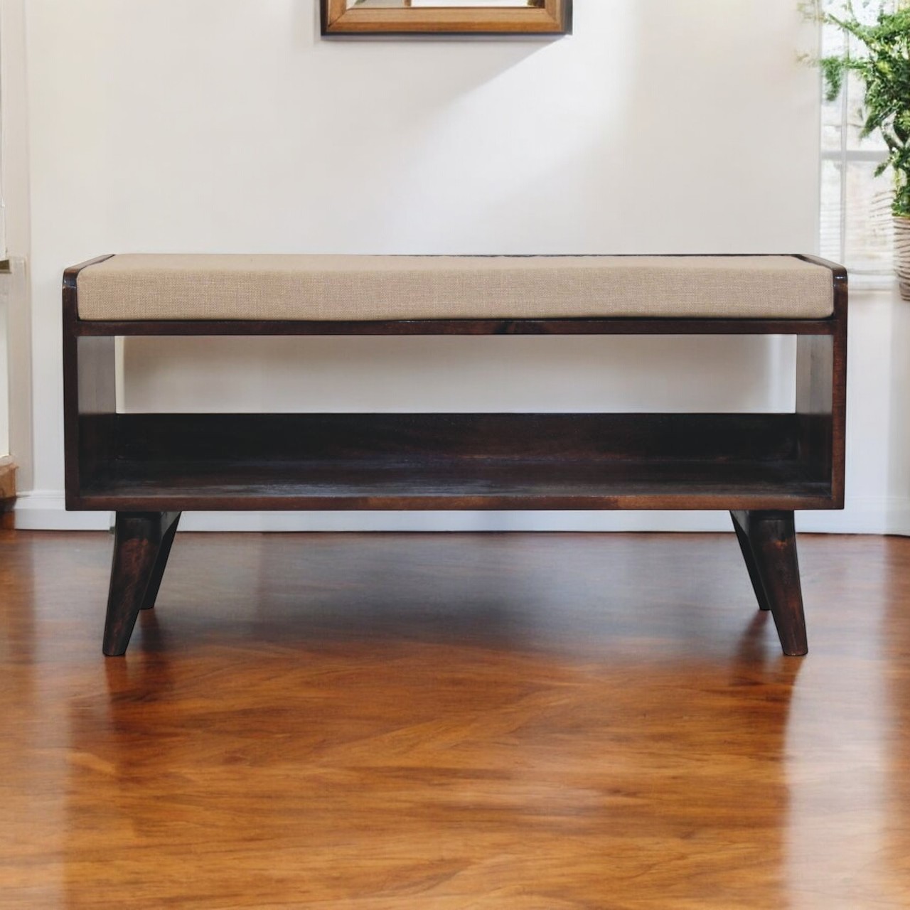 California Walnut Mud Linen Bench - Image 8