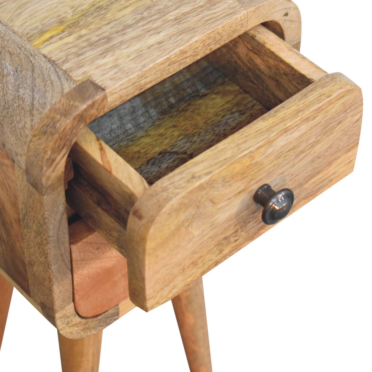 Extra Mini Curved Oak-ish Bedside Table - Image 6