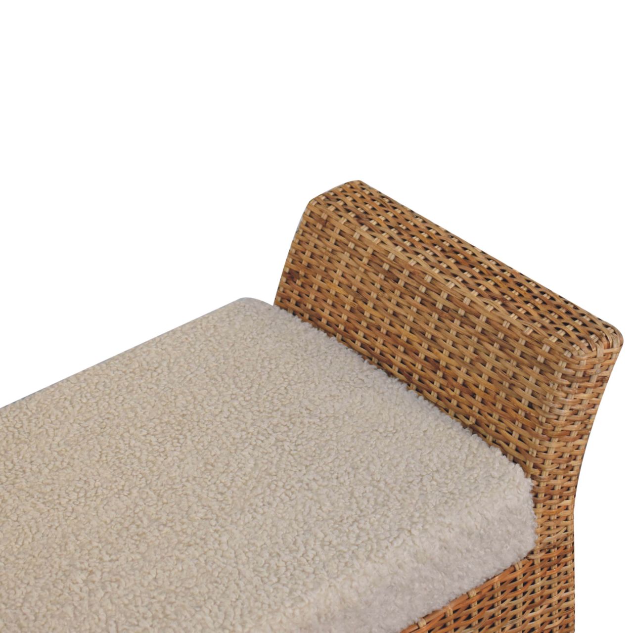 Rattan & Bouclé Upholstered Bench - Image 8
