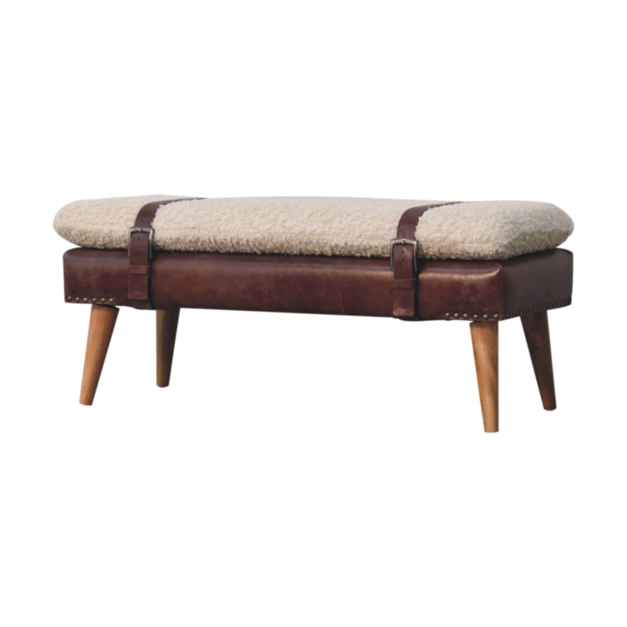 Boucle x Mahogany Leather Bench - Image 2
