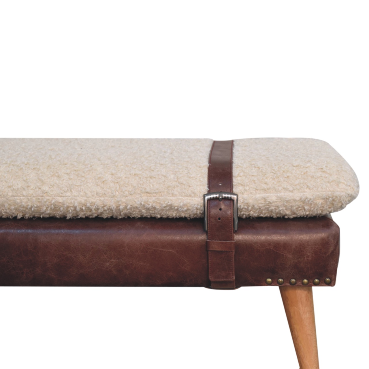 Boucle x Mahogany Leather Bench - Image 3