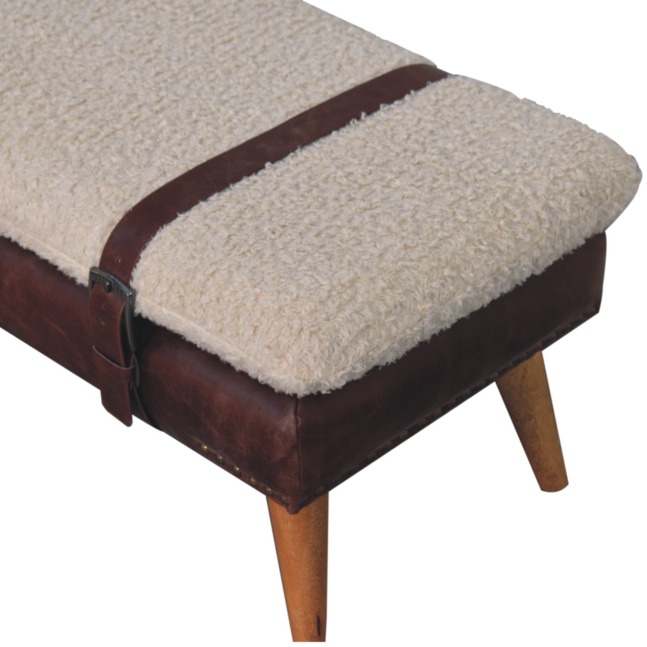 Boucle x Mahogany Leather Bench - Image 4