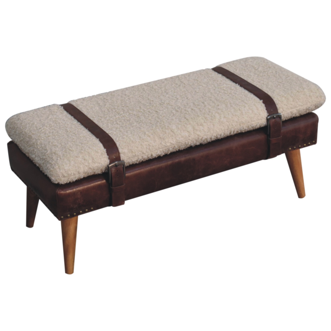 Boucle x Mahogany Leather Bench - Image 5