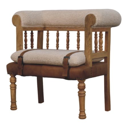 Strapped Bouclé and Leather Hallway Bench