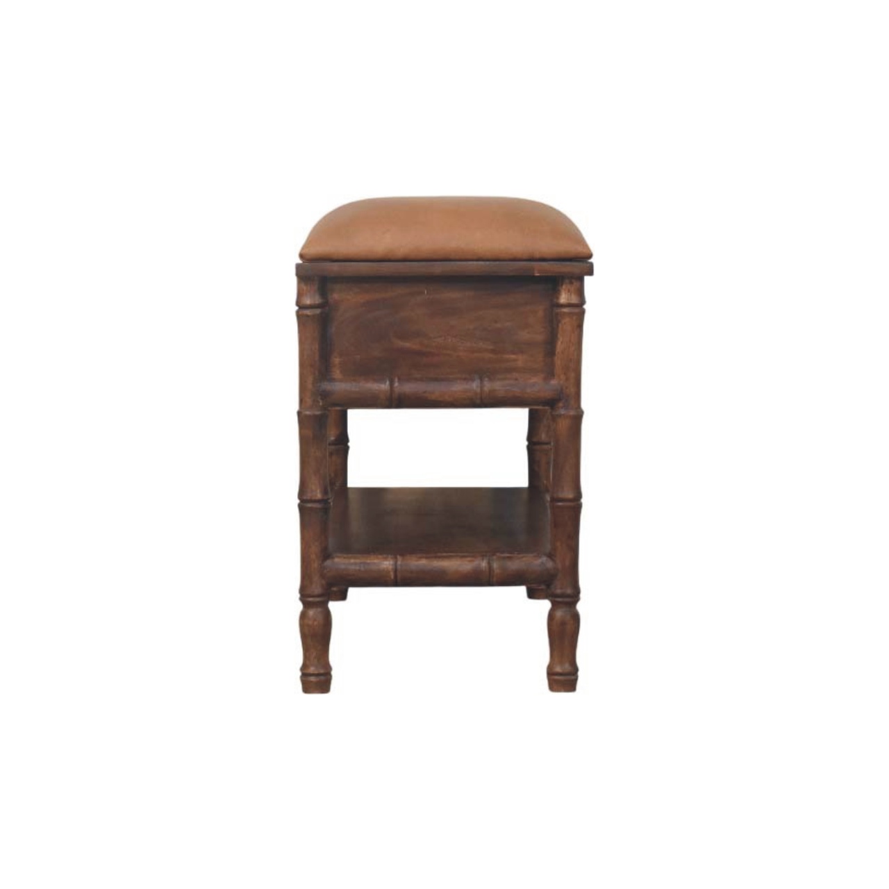 Bamboo Carved Storage Bench with Leather Seat - Image 7